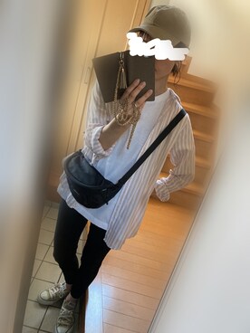 「H&M（エイチ・アンド・エム）のアイテム（シャツ/ブラウス、ホワイト系）」を使った、oknnkr12101003さん（レディース・158cm）の夏コーディネート