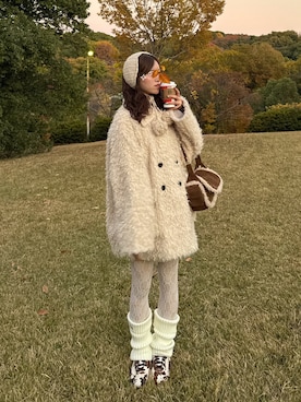 「アイテム（レッグウォーマー）」を使った、なめこさん（レディース・156cm）の秋コーディネート