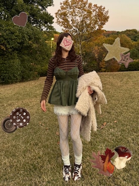 「アイテム（レッグウォーマー）」を使った、Kiyoさん（レディース・156cm）の秋コーディネート