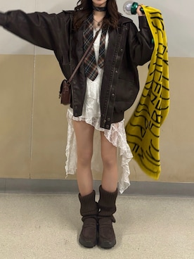 「アイテム（レッグウォーマー）」を使った、なめこさん（レディース・156cm）の秋コーディネート