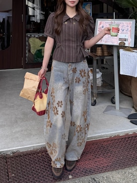 「アイテム（バッグ、レッド系）」を使った、Kiyoさん（レディース・156cm）の秋コーディネート