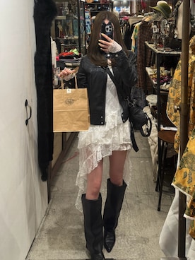 「アイテム（ライダースジャケット）」を使った、Kiyoさん（レディース・156cm）の春コーディネート