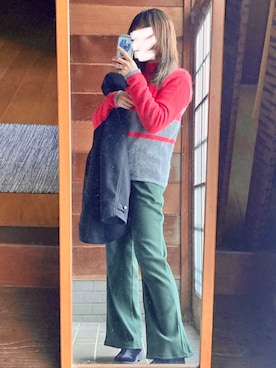 「古着」｜「アイテム（ノーカラーコート）」を使った、おちさん（レディース・155cm）の冬コーディネート