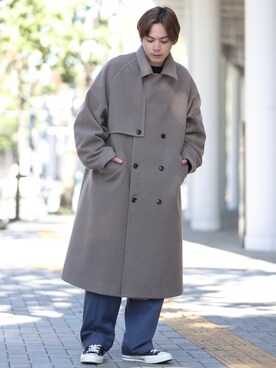 「JUNRED（ジュンレッド）のアイテム（トレンチコート）」を使った、EIJIさん（メンズ・173cm）の秋コーディネート