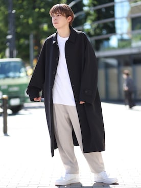 「JUNRED（ジュンレッド）のアイテム（ステンカラーコート）」を使った、EIJIさん（メンズ・173cm）の秋コーディネート