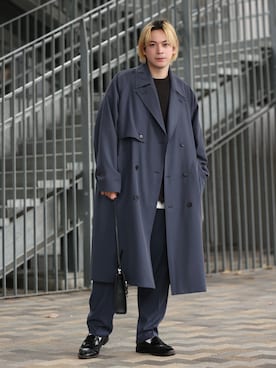 「JUNRED（ジュンレッド）のアイテム（トレンチコート）」を使った、EIJIさん（メンズ・173cm）の冬コーディネート