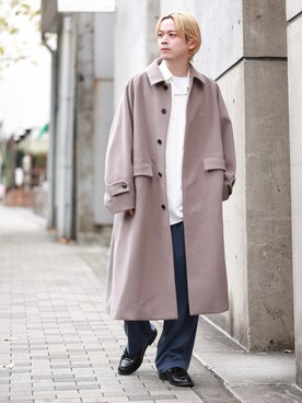 「JUNRED（ジュンレッド）のアイテム（ステンカラーコート）」を使った、EIJIさん（メンズ・173cm）の冬コーディネート