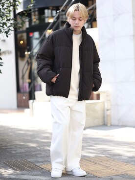 「JUNRED（ジュンレッド）のアイテム（ダウンジャケット/コート）」を使った、EIJIさん（メンズ・173cm）の秋コーディネート