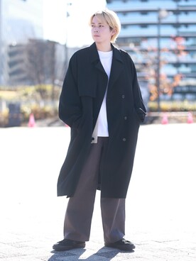 「JUNRED（ジュンレッド）のアイテム（トレンチコート）」を使った、EIJIさん（メンズ・173cm）の冬コーディネート