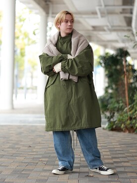 「JUNRED（ジュンレッド）のアイテム（モッズコート）」を使った、EIJIさん（メンズ・173cm）の冬コーディネート