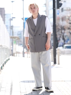 「ジレ」｜「アイテム（その他）」を使った、EIJIさん（メンズ・173cm）の春コーディネート