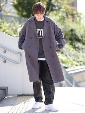 「JUNRED（ジュンレッド）のアイテム（トレンチコート）」を使った、EIJIさん（メンズ・173cm）の秋コーディネート