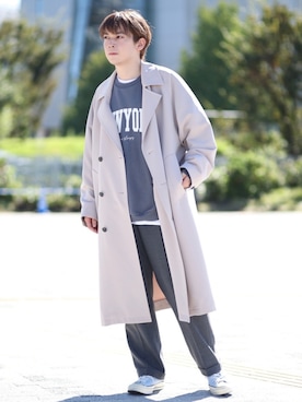 「JUNRED（ジュンレッド）のアイテム（トレンチコート）」を使った、EIJIさん（メンズ・173cm）の秋コーディネート