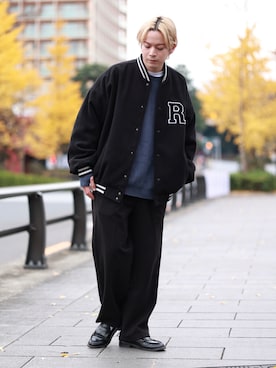 「re_k by JUNRED（レクバイジュンレッド）のアイテム（スタジャン）」を使った、EIJIさん（メンズ・173cm）の冬コーディネート
