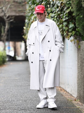 「JUNRED（ジュンレッド）のアイテム（トレンチコート）」を使った、EIJIさん（メンズ・173cm）の冬コーディネート