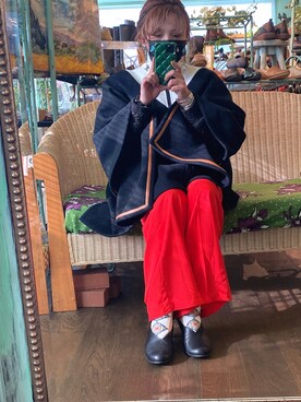 「Birthday room（バースデイルーム）の【3サイズ展開】シンプルストレートカラータックパンツ（その他パンツ、レッド系）」を使った、ssyyoooさん（レディース・159cm）の冬コーディネート