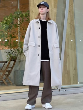 「JUNRED（ジュンレッド）のアイテム（ステンカラーコート）」を使った、カズヤさん（メンズ・170cm）の秋コーディネート