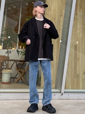 「re_k by JUNRED（レクバイジュンレッド）のアイテム（デニムパンツ）」を使った、カズヤさん（メンズ・170cm）の冬コーディネート