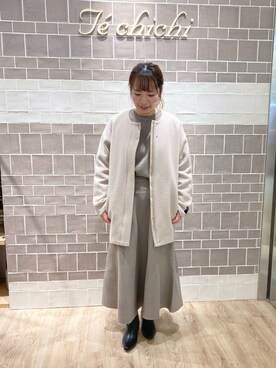 「Te chichi（テチチ）のアイテム（ノーカラーコート）」を使った、akiosuさん（レディース・153cm）の冬コーディネート