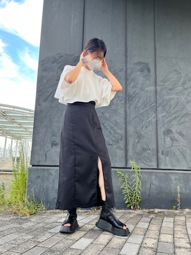 「Adoon plain（アドーンプレーン）のアイテム（スカート）」を使った、anoさん（レディース・156cm）の夏コーディネート
