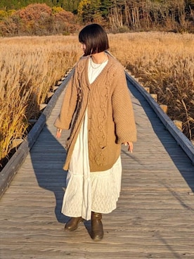 「カーディガンコーデ」｜「アイテム（その他アウター）」を使った、r    u   n  aさん（レディース・156cm）の冬コーディネート