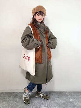 「Confirm（コンファーム）のアイテム（モッズコート）」を使った、パン粉さん（レディース・151cm）の冬コーディネート