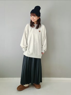 「レザースカート」｜「アイテム（その他）」を使った、パン粉さん（レディース・151cm）の秋コーディネート