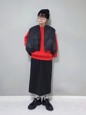 「アイテム（ダウンベスト）」を使った、パン粉さん（レディース・151cm）の秋コーディネート