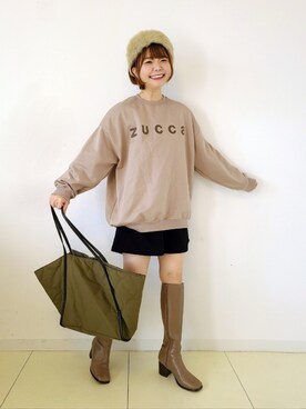 「zucca」｜「アイテム（スウェット）」を使った、パン粉さん（レディース・151cm）の秋コーディネート