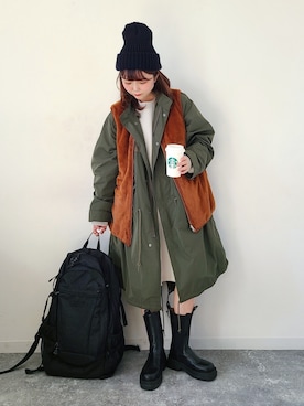 「SUGAR BISKET（シュガービスケット）のアイテム（ブーツ）」を使った、パン粉さん（レディース・151cm）の秋コーディネート
