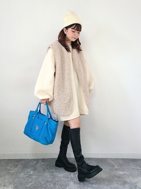 「SVEC（シュベック）のアイテム（ブーツ）」を使った、パン粉さん（レディース・151cm）の冬コーディネート