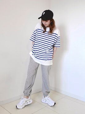 「DHOLIC（ディーホリック）のアイテム（キャップ）」を使った、パン粉さん（レディース・151cm）の夏コーディネート