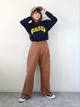 「Lee」｜「アイテム（キャップ）」を使った、パン粉さん（レディース・151cm）の秋コーディネート