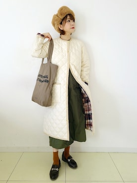 「MACKINTOSH PHILOSOPHY（ﾏｯｷﾝﾄｯｼｭ ﾌｨﾛｿﾌｨｰ）のアイテム（ノーカラーコート）」を使った、パン粉さん（レディース・151cm）の秋コーディネート