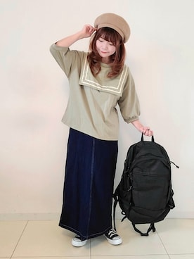 「FORK&SPOON」｜「アイテム（ハンチング/ベレー帽）」を使った、パン粉さん（レディース・151cm）の夏コーディネート