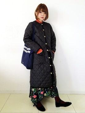 「Traditional Weatherwear」｜「アイテム（ノーカラーコート）」を使った、パン粉さん（レディース・151cm）の冬コーディネート