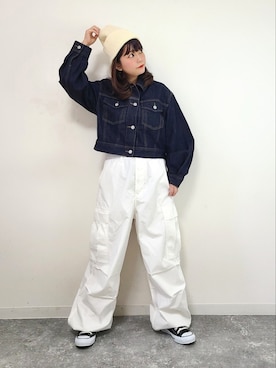 「GUコーデ」｜「アイテム（ニットキャップ/ビーニー）」を使った、パン粉さん（レディース・151cm）の冬コーディネート