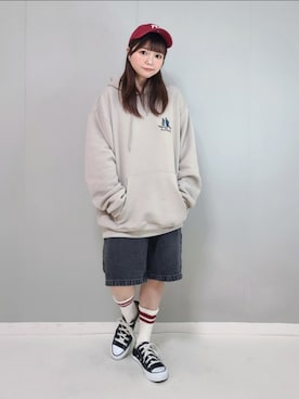 「スターティングオーバー」｜「アイテム（キャップ）」を使った、パン粉さん（レディース・151cm）の春コーディネート