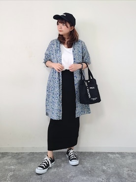 「花柄」｜「アイテム（シャツワンピース）」を使った、パン粉さん（レディース・151cm）の春コーディネート