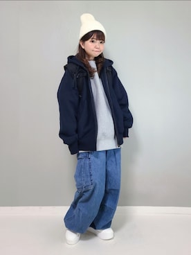 「GUコーデ」｜「アイテム（ニットキャップ/ビーニー）」を使った、パン粉さん（レディース・151cm）の冬コーディネート