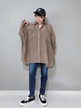 「シアートップス」｜パン粉さん（レディース・151cm）の秋コーディネート