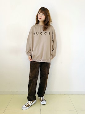 「zucca」｜「アイテム（スウェット）」を使った、パン粉さん（レディース・151cm）の秋コーディネート
