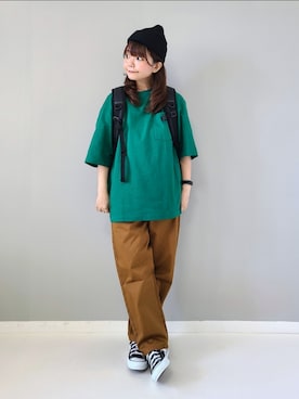 「GUコーデ」｜「アイテム（ニットキャップ/ビーニー）」を使った、パン粉さん（レディース・151cm）の夏コーディネート