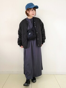 「アーバンリサーチ」｜「アイテム（シャツワンピース）」を使った、パン粉さん（レディース・151cm）の冬コーディネート