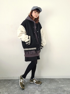 「GRL」｜「アイテム（スタジャン）」を使った、パン粉さん（レディース・151cm）の冬コーディネート