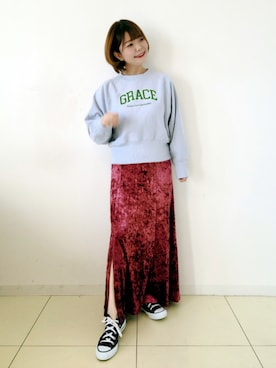 「ベロアスカート」｜「アイテム（その他）」を使った、パン粉さん（レディース・151cm）の秋コーディネート