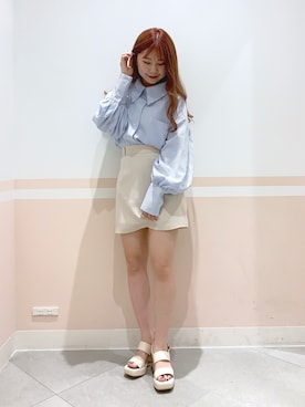 「ビッグシャツ」｜「アイテム（その他）」を使った、kaeさん（レディース・153cm）の夏コーディネート