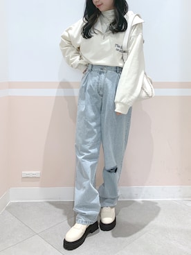 「へザー」｜「アイテム（スウェット）」を使った、kaeさん（レディース・153cm）の冬コーディネート