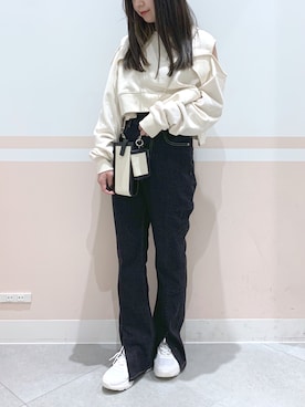 「スリット」｜「アイテム（スウェット）」を使った、kaeさん（レディース・153cm）の春コーディネート