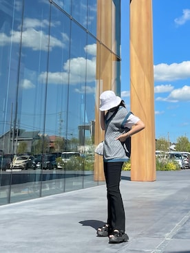「one way（ワンウェイ）のアイテム（帽子）」を使った、Mさん（レディース・164cm）の夏コーディネート
